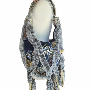 OOAK Large bohemian fur patchwork satchel shoulder. Handmade and very Unique!